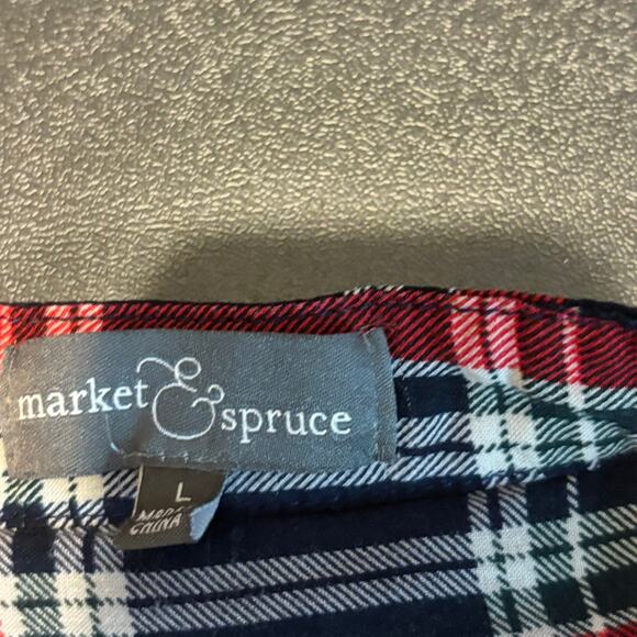 Market & Spruce Plaid Popover Top Women’s L Navy Red Long Sleeve 100% Rayon - Picture 5 of 6